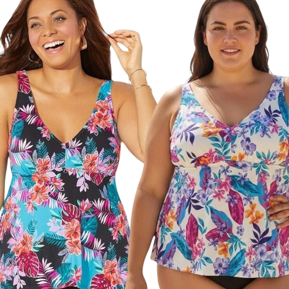 Swimsuits For All Other - Swimsuits For All Floral V Neck Tankini Top Set Size 28